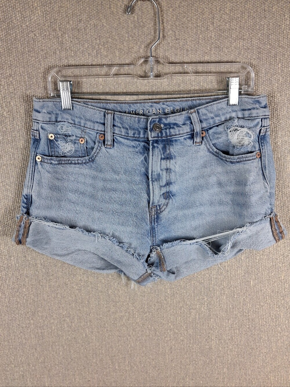 American Eagle Ex Boyfriend Shorts Size 4 Light Blue Rolled Hem Distressed Denim